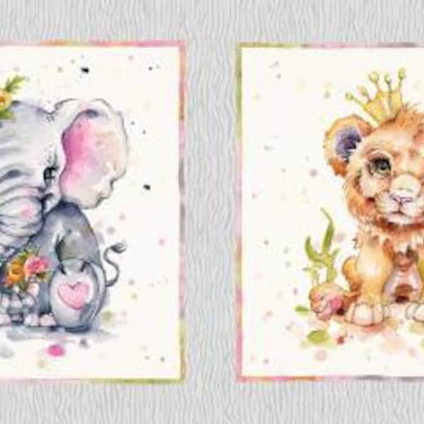 Safari Quilt Fabric Panel-  Little Darlings Safari P&B Textile- Elephant/Lion Panel