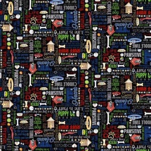 Dog-Themed Pet Cotton Fabric- Think Pawsitive ,by the Half Yard ,Continuous Cuts, Home Decor ,Quilting , sewing,