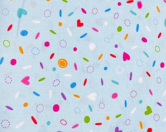 Blue Birthday Sprinkle Cotton Fabric – Robert Kaufman, Heart Sprinkles ( by Half Yard)