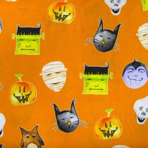 Katoenstof angstaanjagende Halloween, oranje, Henry Glass, op halve meter gesneden, woondecoratie, quilten, naaien, knutselen doorlopende delen,