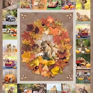 Squirrels Autumn Fabric Panel – Nancy Rose Collection (36" x 44")