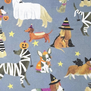 Puppy Halloween Cotton Fabric, Dog Fabric, by the HALF YARD,- Costume- Dog-Too Cute To Spook ,Continuous Cuts, Home Decor ,Quilting ,sewing,