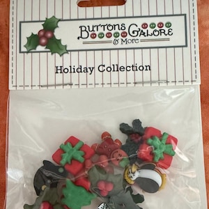 Tiny Christmas Button Pack, peperkoek, pakjes, pinguïn, hulst, kerstboom