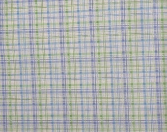 Blue with Green Plaid Cotton Fabric- Fresh soft plaid- Benartex, by the HALF YARD- Continuous Cuts, Home Decor ,Quilting , sewing, crafting