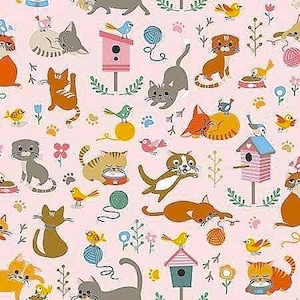 Cat Pretty Pink Cotton Fabric - Cats Meow , Riley Blake ,by the HALF YARD  - Continuous Cuts, Home Decor ,Quilting , sewing,
