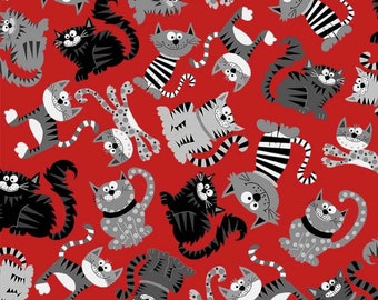 Red Parisian Cats  Quilt Fabric ,  Cotton by the yard