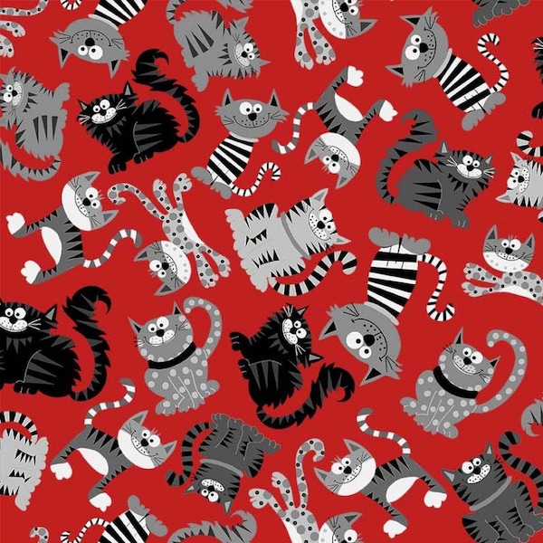 Red Parisian Cats  Quilt Fabric ,  Cotton by the yard