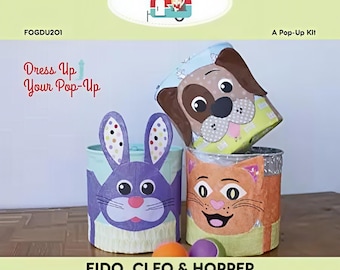 Fido, Cleo & Hopper Pop-Up Kit, Pet Themed Container Craft (8in D x 8in H)