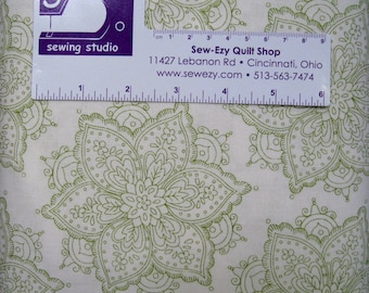 Elegant Green Medallion Cotton Fabric ,Sundresses - By HALF YARD, Continuous Cuts, Home Decor ,Quilting , sewing,
