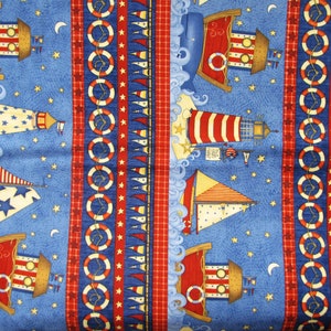 Coastal Cotton Fabric with Sailboat Border - By the HALF YARD for Sewing & DIY Projects, Continuous Cuts, Home Decor ,Quilting , sewing,