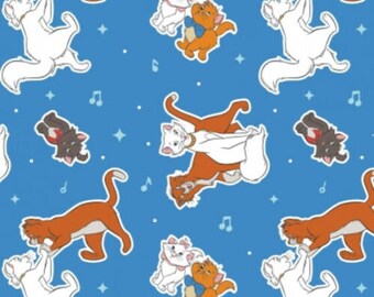 Aristocats Tossed Blue Fabric  ,Disney - Camelot, 100% Cotton Fabric,  by the yard