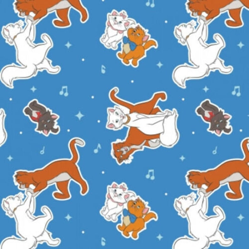 Aristocats Tossed Blue Fabric ,Disney Camelot, 100% Cotton Fabric, by the yard image 1
