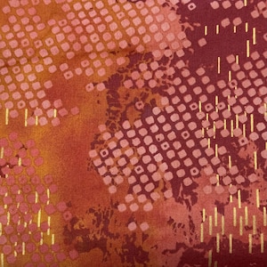 Rust Abstract Cotton Fabric, gold metallic, Andover cut 44&quot; x 43&quot;,Quilting , Sewing, Home Decor