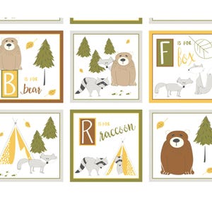 Woodland Baby Animal Block  Cotton Fabric Panel ,Into The Woodlands -   baby blankets-Craft Panel, Woodland  Decor, Baby Panel