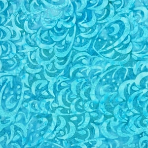 Turquoise Feather Batik Cotton Fabric by the Yard - Wilmington Prints ,Continuous Cuts, Home Decor ,Quilting , Sewing,Rich Color