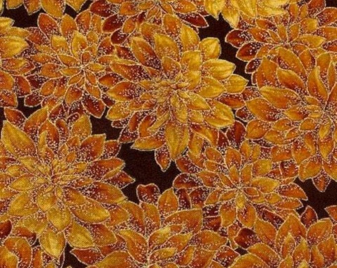 Rust Floral Metallic Cotton Fabric, Kaufman, by the HALF YARD - Sparkle ...