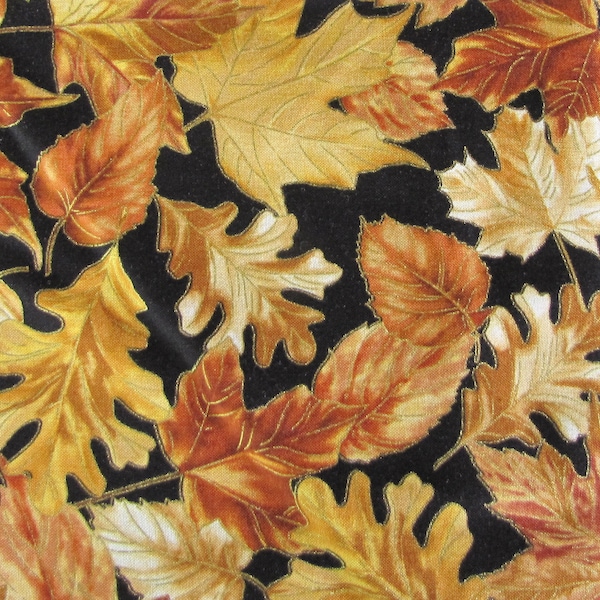 End of Bolt- Autumn Leaves Fabric ,Brown and Gold, Timeless Treasure- 16" x 43"