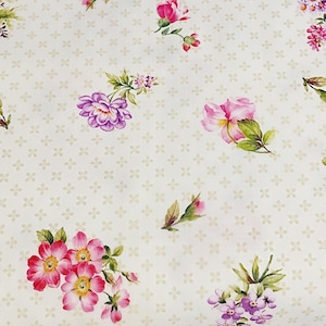 Spring Floral Tossed Cotton Fabric - Roses Retro Chic  - by the HALF YARD ,Continuous Cuts, Home Decor ,Quilting , sewing, crafting supplies