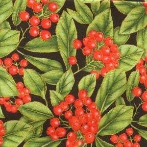 Holiday Berry Christmas Cotton  Fabric, Gold Metallic, Timeless Treasure, by the HALF YARD ,Continuous Cuts, Home Decor ,Quilting , sewing,