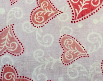 SALE Valentine Fabric, Roo by Wendy Slotboom, In the beginning, pink, hearts, lacy hearts, cotton fabric