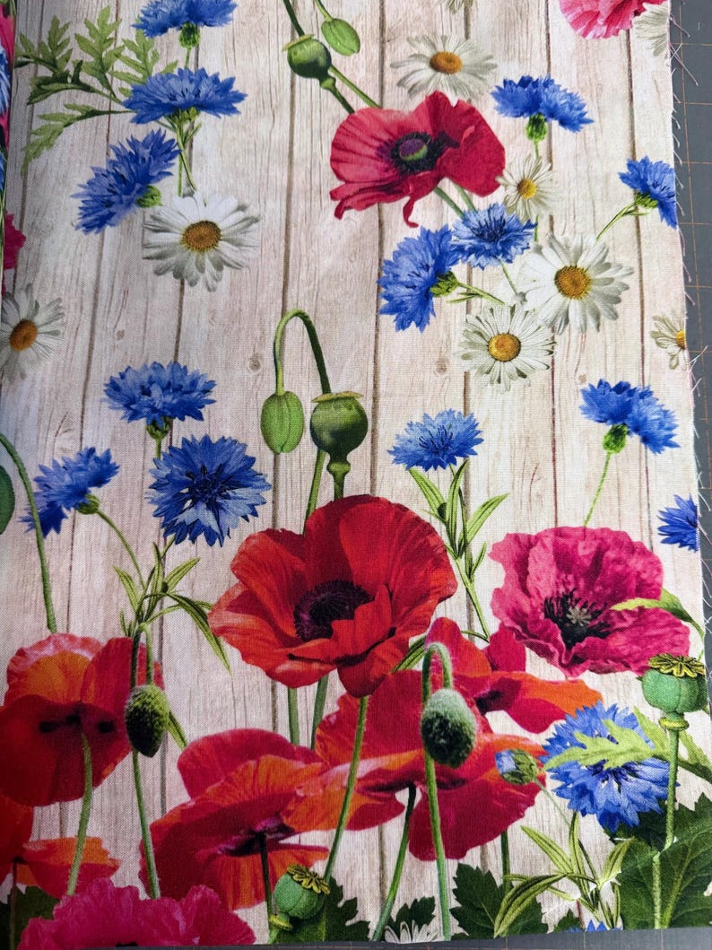 Wildflower Floral Border Fabric Panel by Michael Miller - Cream, Red ...