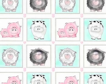 Sheep & Pigs Farm Animal theme Cotton Fabric, By the Half Yard , Quilting, Crafting ,Home Decor