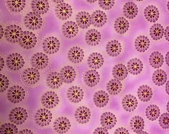 Purple Floral Metallic Cotton Fabric, Geometric Pattern, Quilting .by the half yard