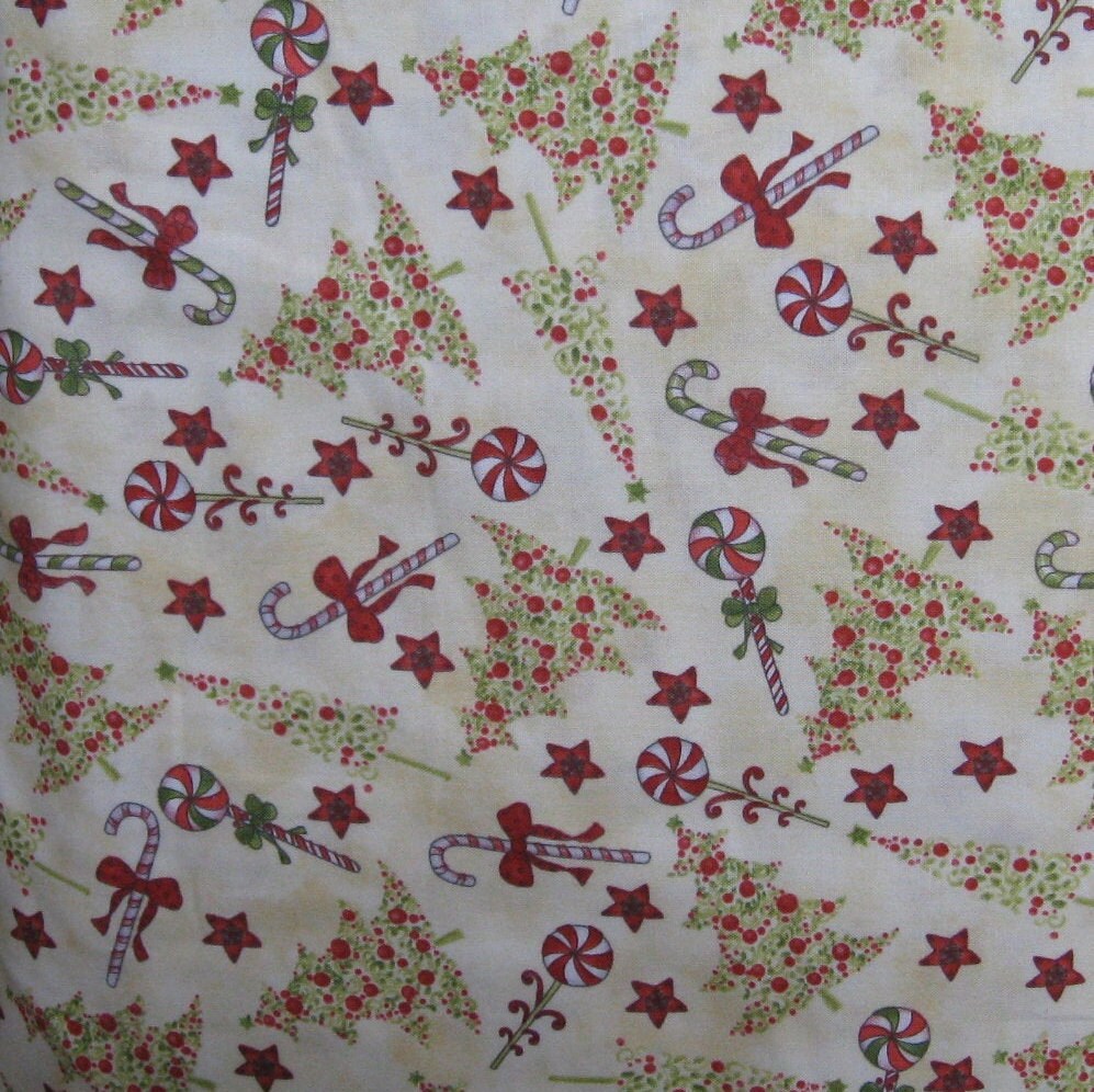 Peppermint Lane Christmas Tree Cotton Fabric Clothworks Etsy