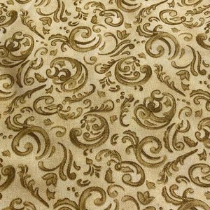 Brown Scroll Cotton Fabric , by the HALF YARD ,Home Decor ,Quilting , sewing, crafting Continuous Cuts,