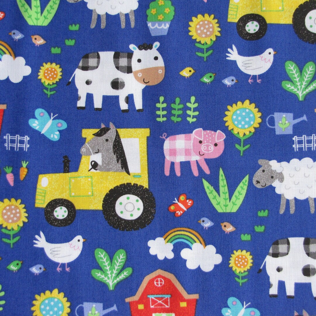 Cute Farm Animal Pattern Fabric Blue Life On The Farm Design Sold By cute-farm-animal-pattern-fabric-blue-life-on-the-farm-design-sold-by