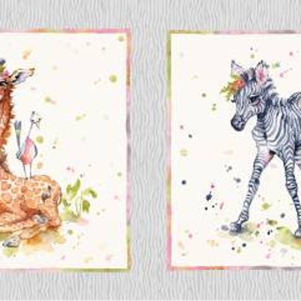 Little Darlings Safari Fabric Panel  by Sillier Than Sally Designs,LDSA4545-PA, Giraffe/Zebra Panel