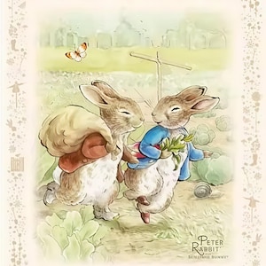 Pannello in tessuto Peter Rabbit e Benjamin Bunny, Beatrix Potter, 35 1/2"