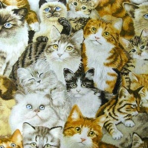 Cat Cotton Fabric, Elizabeth Studios  ,Packed cats, by the HALF YARD -Continuous Cuts, Home Decor ,Quilting , sewing,