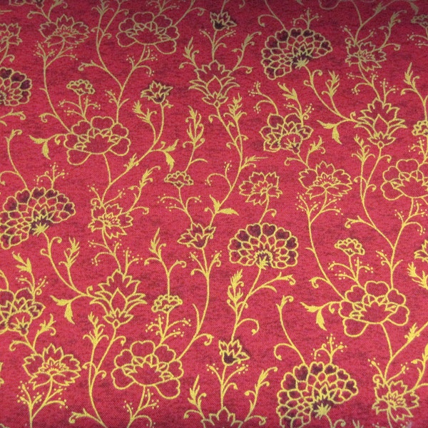 Red Gold Fabric Etsy