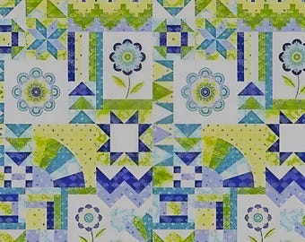 Patchwork Blue Floral Cotton Fabric, Quilting Crafting , by the half yard