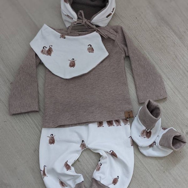 Conjunto Bebé Pingüino Camisa Manga Larga Zapatos Pantalones Y Gorro Nudo Gorro Talla 50-92 Nacimiento Zapatos Bebé Pequeño Pingüino