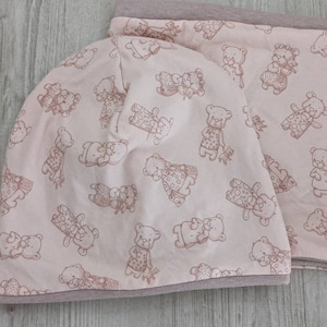 Bär Bärchen Baby Kinder Mädchen Jungen Mützenset Beanie Mütze & Loop Größe 48/50cm Wintersweat
