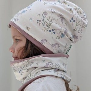 UNICORN FOREST Magic Children's Girls' Hat Set Beanie Hat & Scarf/Loop/Neckerchief Size 37-56 cm Winter Sweat