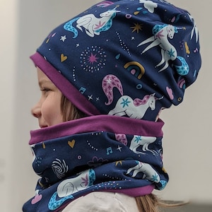 UNICORN UNICORNS Horse Children's Girls Hat Set Beanie Hat & Scarf/Loop/Neck Scarf Size 37-56 cm Winter Sweat