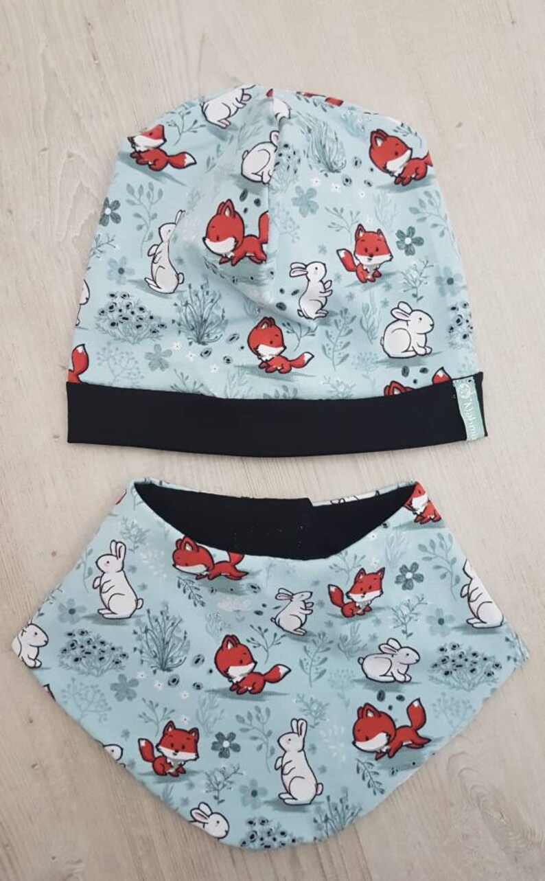 Baby Set Spring FUCHS and HASE Pumphose Co-wax Moose Beanie Hat /& Neckerchief Size 50-104