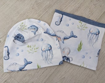 Sombrero y lazo con diseño de ballenas marinas, talla 46/48