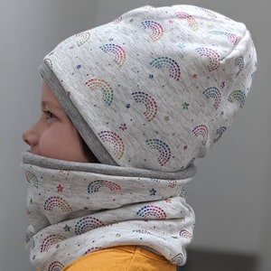 Glitter RAINBOW children's girls hat set beanie hat & loop scarf size 37-56 cm alpine fleece