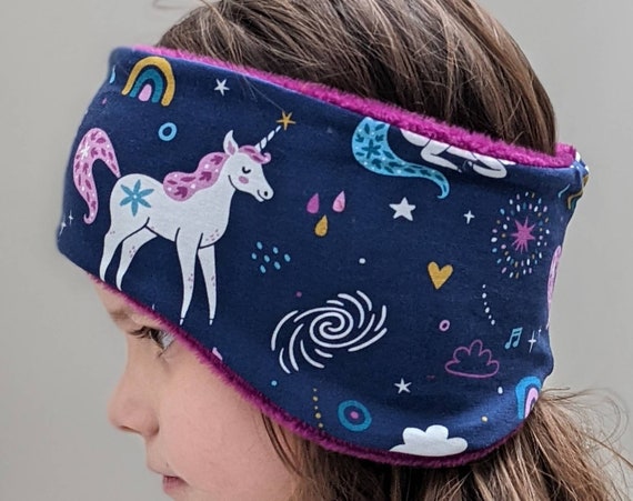 Winterstirnband Ohrenschützer Stirnband mit Ohrenschutz EINHORN dunkelblau Baby Kinder Mädchen Größe KU 37-56cm warm