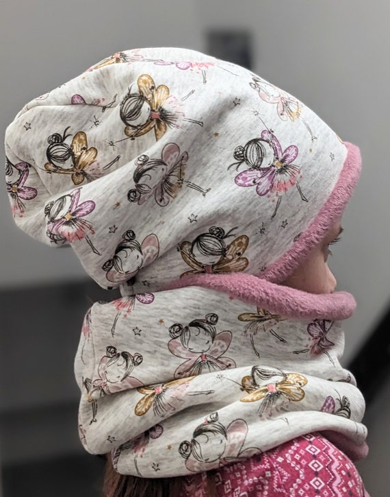 Winter warmes Mützenset Alpenfleece Glitzer Fee Ballerina Kinder Mädchen Beanie Mütze & Loop/Schal/Halstuch sturnb Größe 37-56cm Alpenfleece