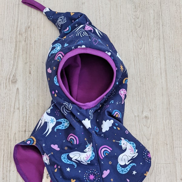 Reversible balaclava unicorn horse scarf hat with tip children girls hat size 44-57 cm lining selectable