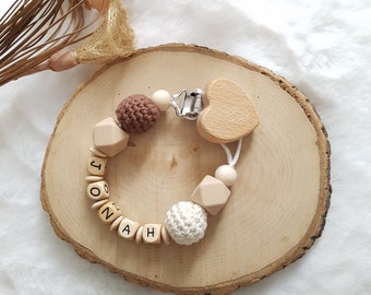 Schnullerkette mit Namen | personalisiert | neutral | Babygeschenke | Schnullerkette mitHerzclips