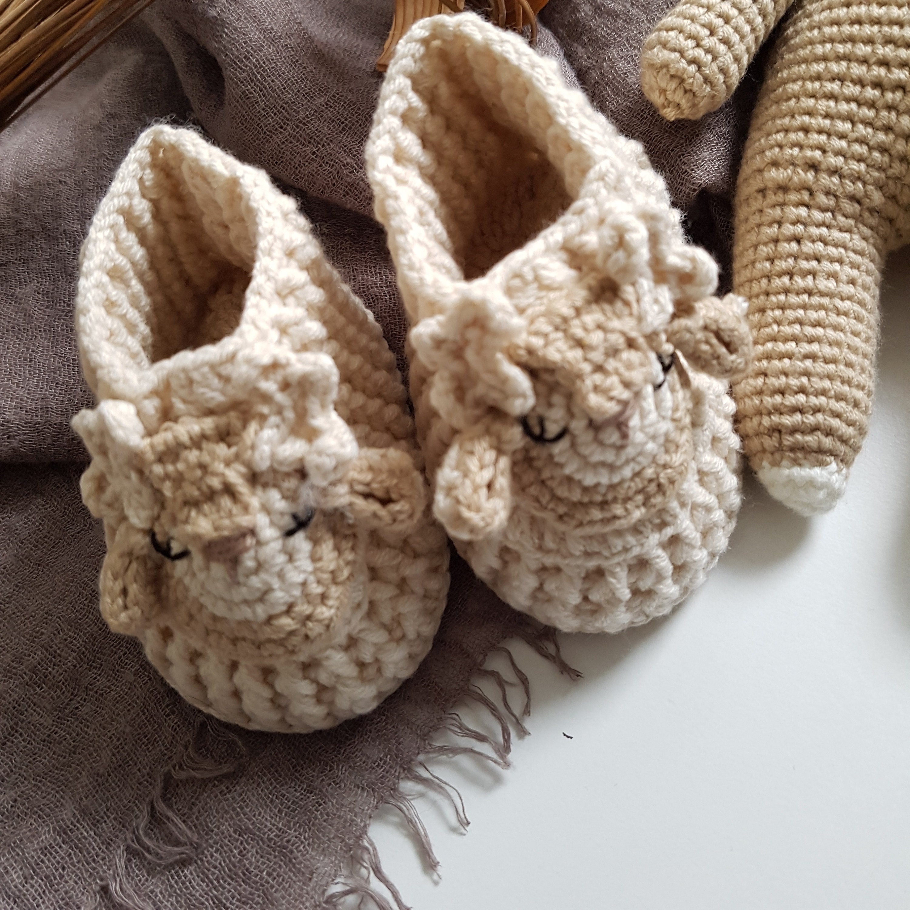 Newborn Boy Gift Set: Crochet Deer Animal, Crochet Baby Shoes, Grip Ring 