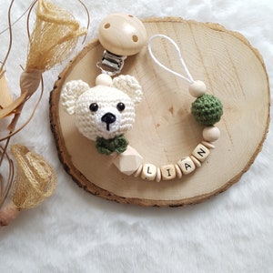 Babygeschenke Set,Schnullerkette mit Namen,Kinderwagenkette beige/grün,Schnullerkette Bär,Babygeschenke zur Geburt Schnullerkette