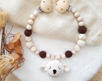 Pram chain beige/brown sheep, baby gifts for birth, unisex pram chain