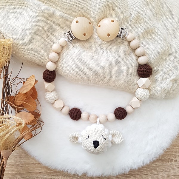 Pram chain beige/brown sheep, baby gifts for birth, unisex pram chain